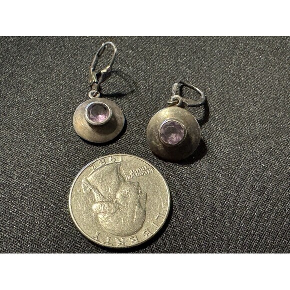 Vintage Silver & Amethyst Drop Earrings - Picture 2 of 4